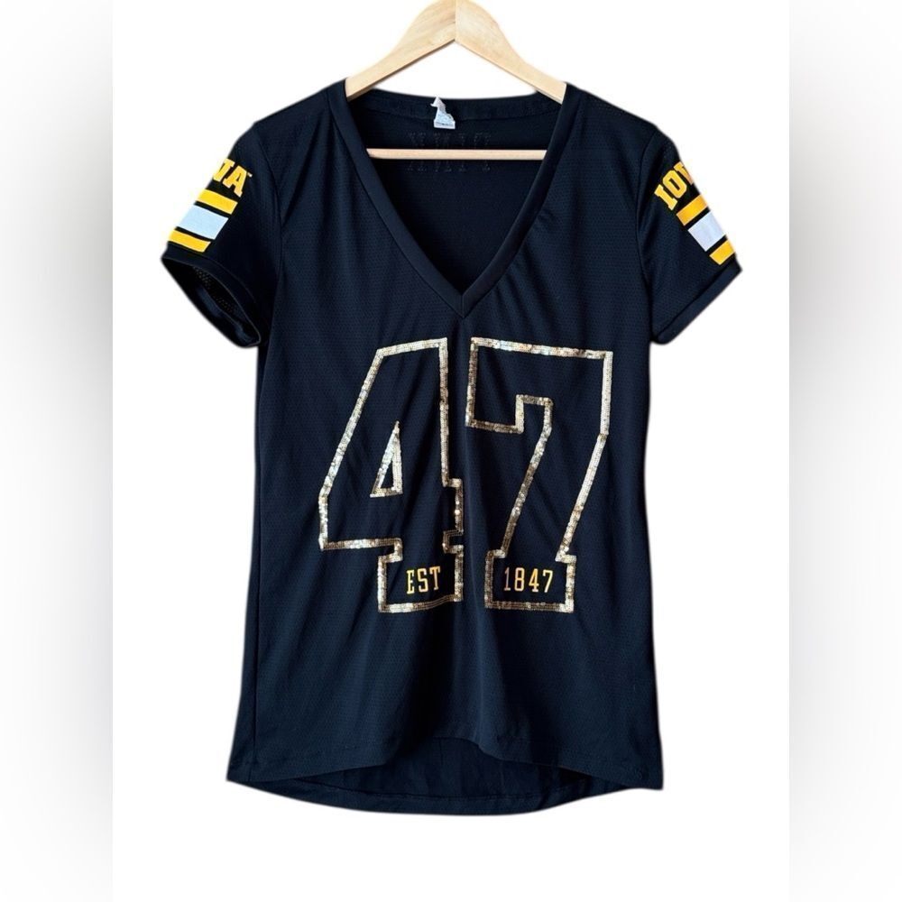 PINK VICTORIA'S SECRET Iowa Hawkeyes Sequin V-Neck Jersey Tee